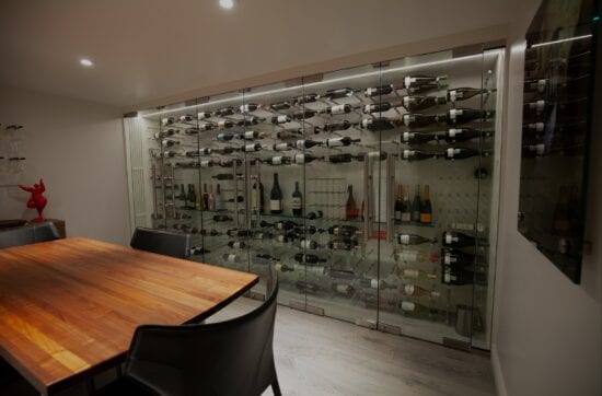 Spectacular Glass Encased Wine Display by Genuwine Cellars