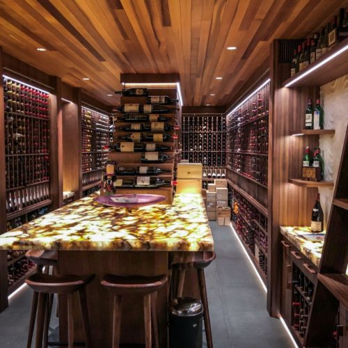 A large capacity Wine Cellar with wood finishes