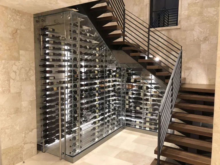 under stair glass enclosed wine display