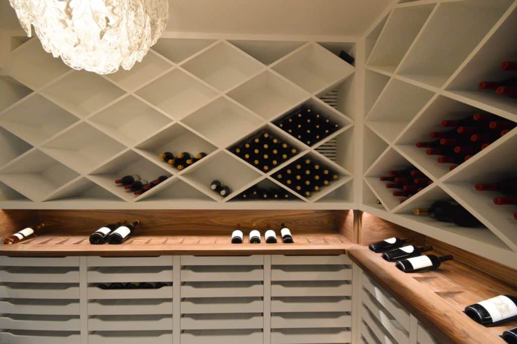 Solid Walnut Counter with Recessed Angled Bottle Displays