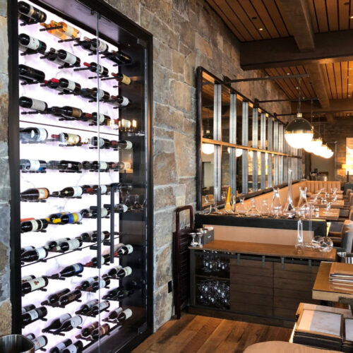 wine wall for the restaurant designed by Genuwine Cellars