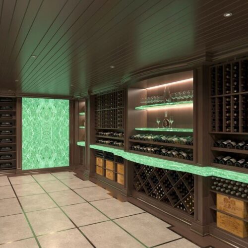Wine Cellar Desing with accent green lighting
