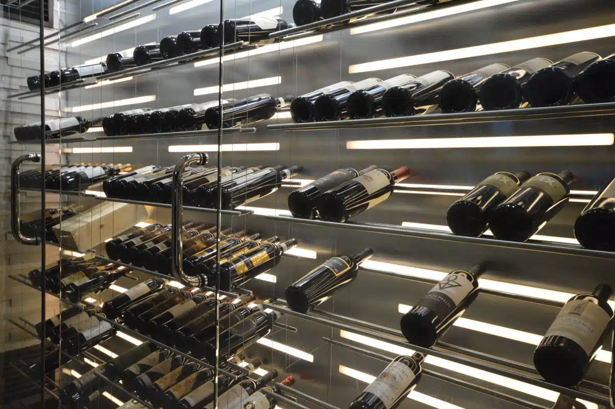 modern glass enclosed wine display