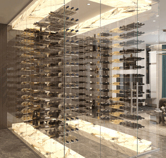 Floating Cable wine racks - modern wine cellar by Genuwine Cellars