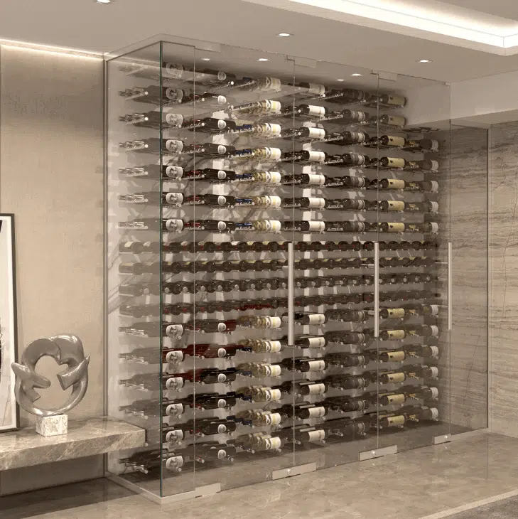 glass enclosed wine cellar with PEG and Label Link wine racks