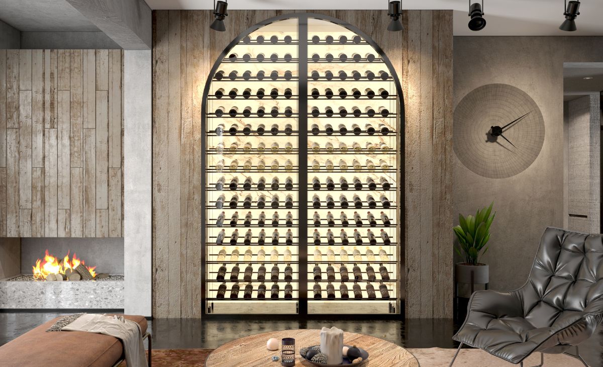 glass arched wine display - Genuwine Cellars Design