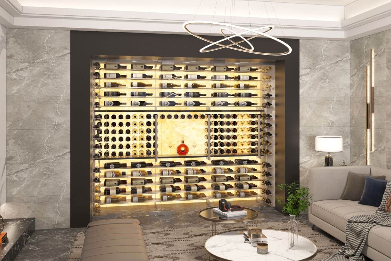 storage ideas for beverages display in wine cellar