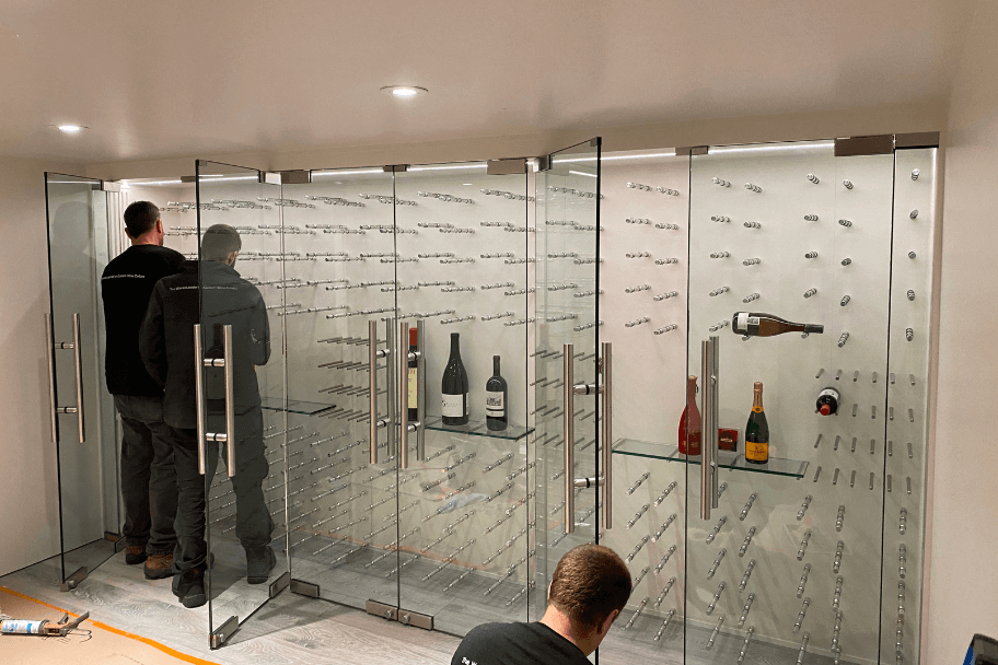 work on wine wall installation - Genuwine Cellars