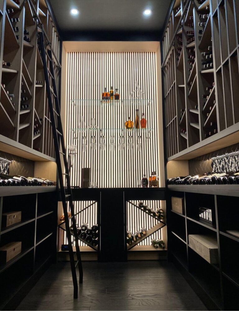 contemporary wine cellar design with ladder - Genuwine Cellars design