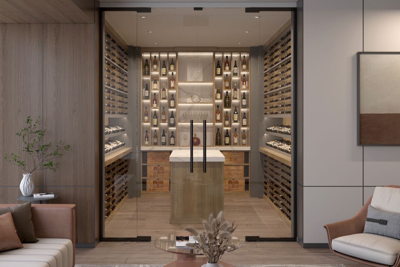 modern wine cellar design created for client from United States