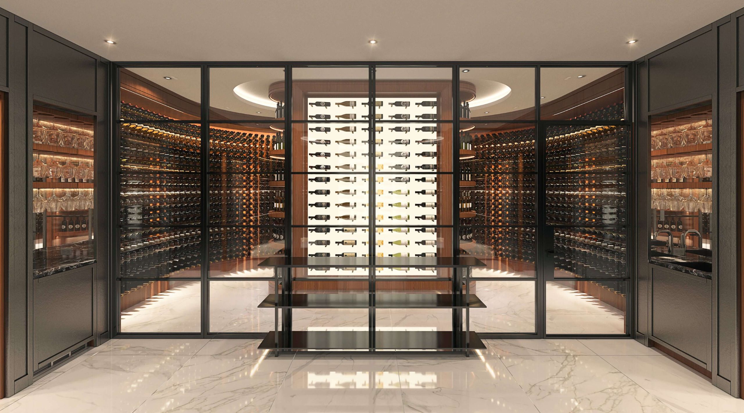 Modern Glass Enclosed Wine Cellars - Glass Wine Walls