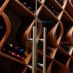 custom Q-Curve wine cabinet with curved wine rack