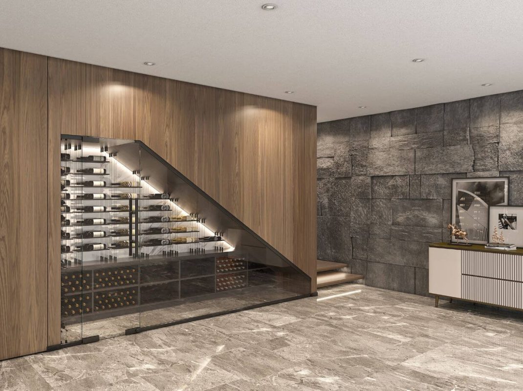 stylish exclusive under stairs wine wall
